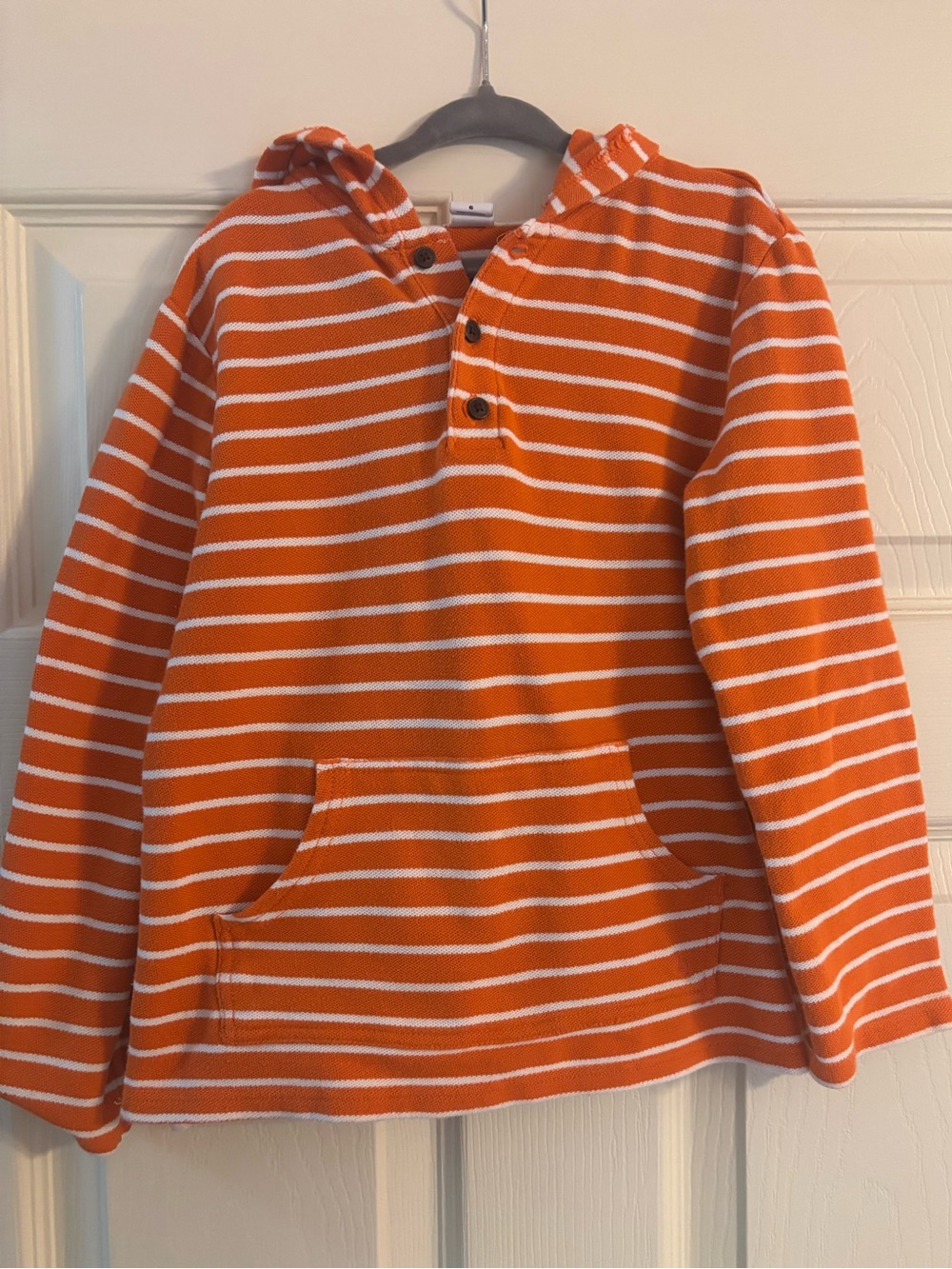 Janie and Jack Orange & White Striped Hooded Henley Sweatshirt